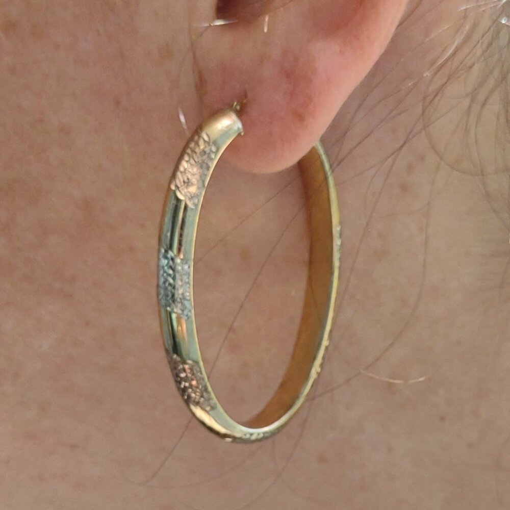 Tri-Gold Sterling Silver Elongated Hoop Earrings